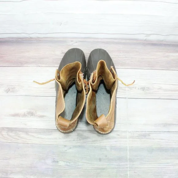 LL Bean Brown Leather Lace Up Unlined Waterproof Duck Boots Size 12 Medium - Picture 6 of 8